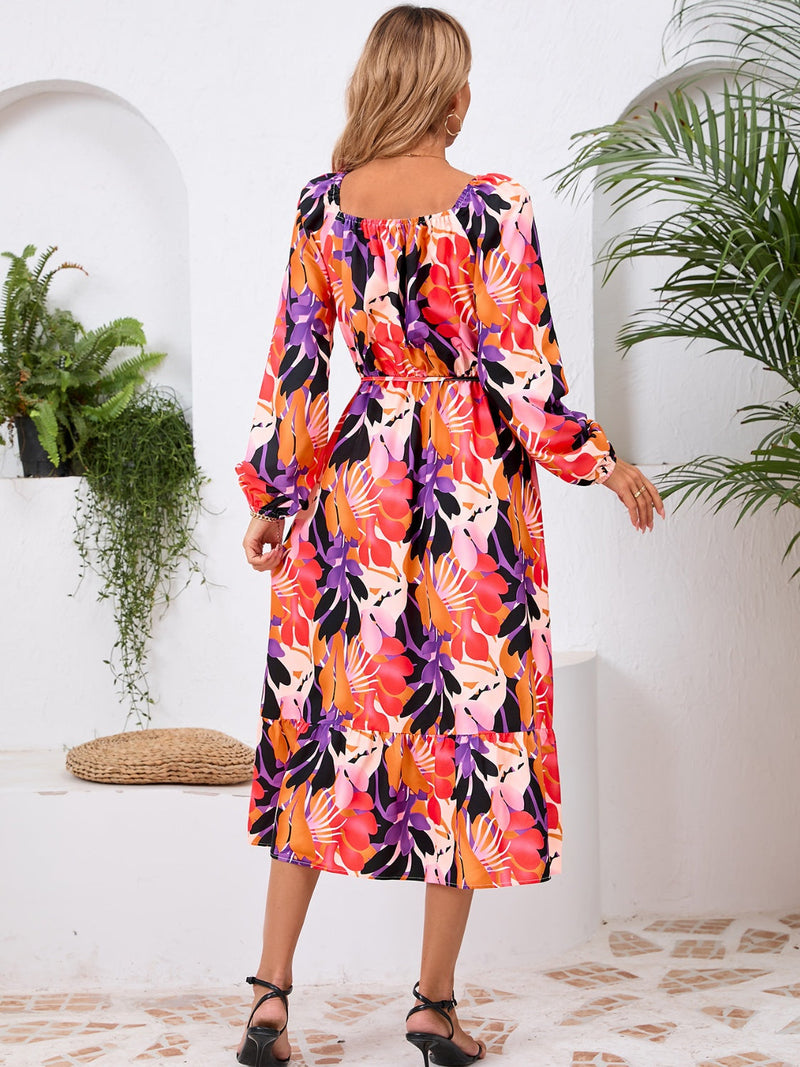 Printed Long Sleeve Midi Dress Trandify Deal