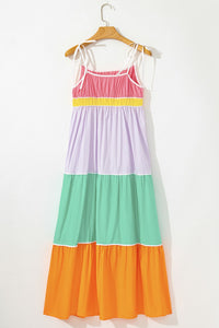 Color Block Flowy Tiered Maxi Dress with Pockets for Women – Boho Summer Dress – Trendy Casual Outfit – TrandifyDeal