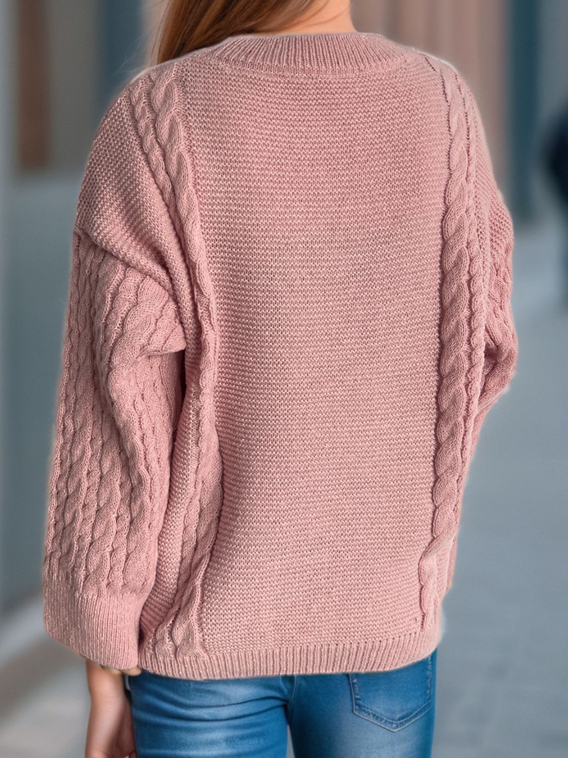 Cable-Knit Round Neck Long Sleeve Sweater Trandify Deal