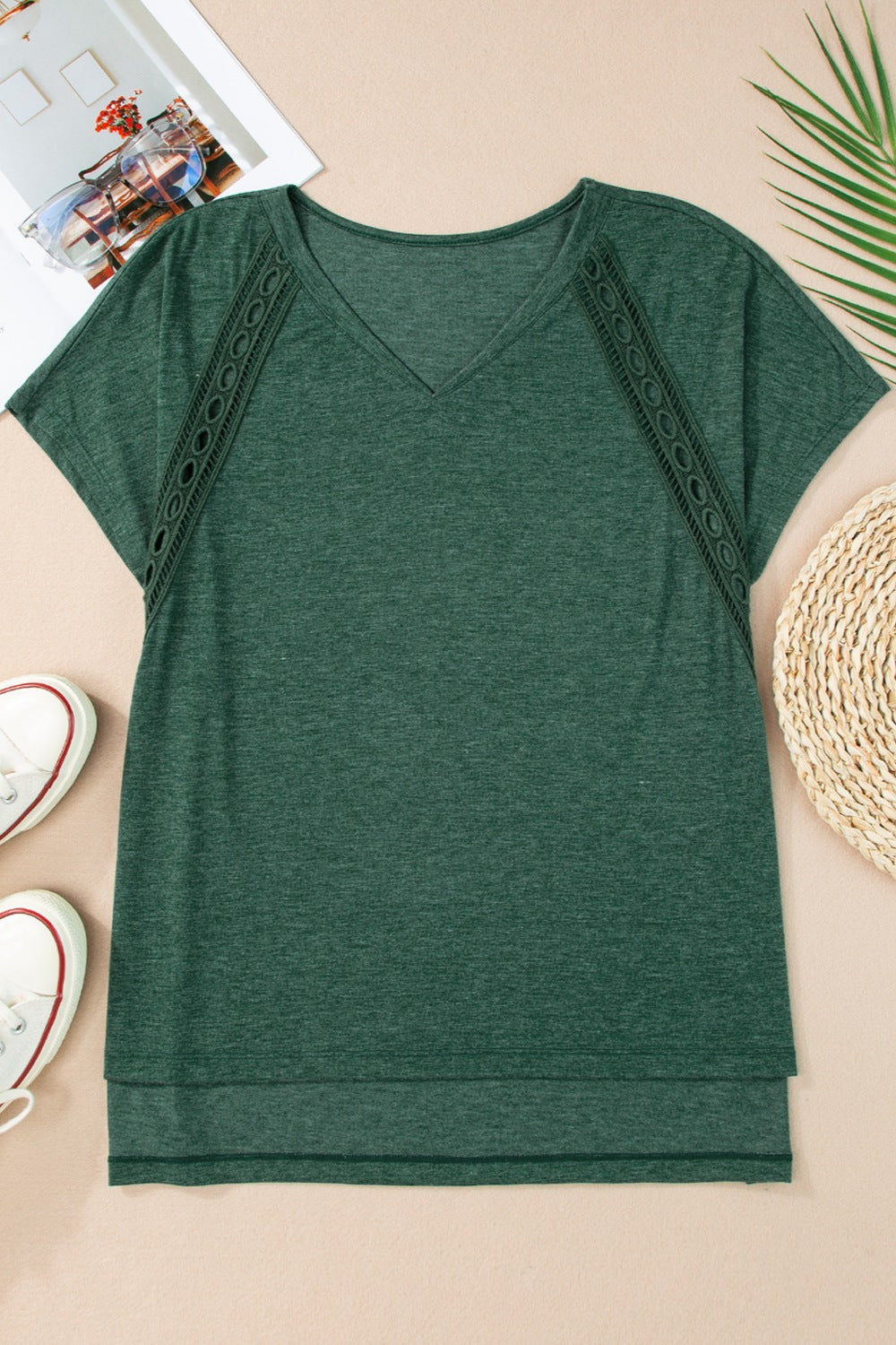 Heathered V-Neck Short Sleeve T-Shirt - Trandify Deal