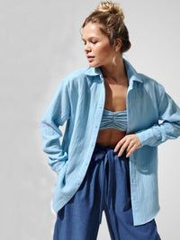 Textured Collared Neck Long Sleeve Shirt Trandify deal