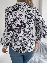 Printed Collared Neck Lantern Sleeve Shirt Trandify deal