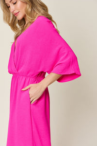 Double Take Full Size Surplice Wide Leg Jumpsuit with Pockets Trandify Deal