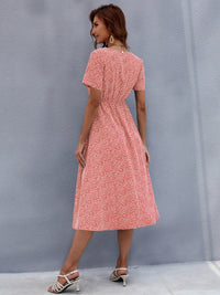 Printed Round Neck Short Sleeve Midi Dress Trandify Deal