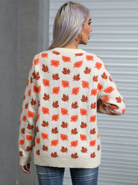 Angel Wings Maple Leaf Round Neck Long Sleeve Sweater Trandify Deal