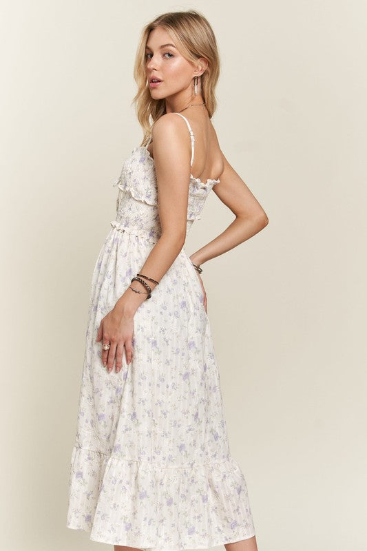 ADORA Smocked Floral Sweetheart Neck Cami Dress Trandify Deal