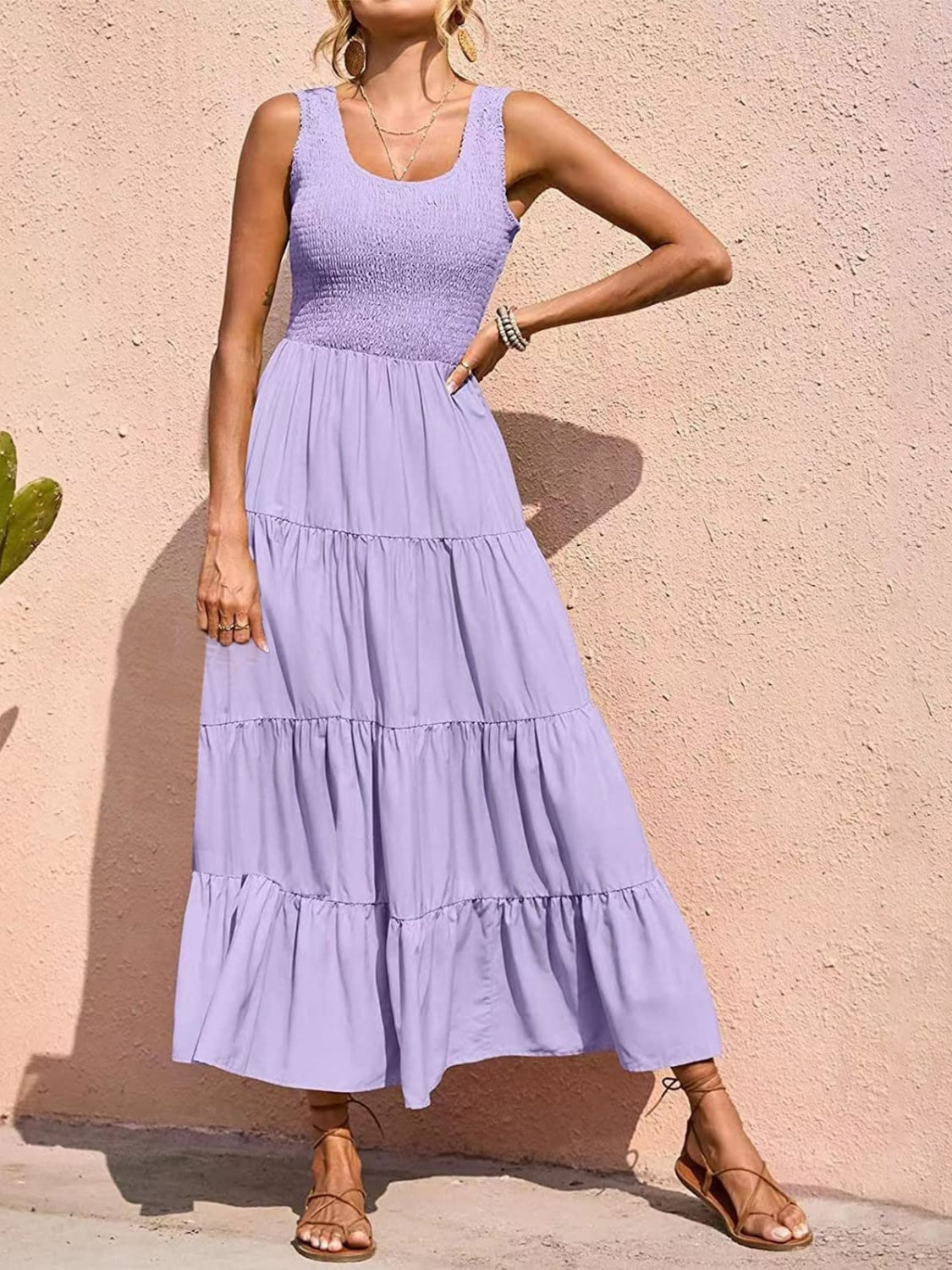 Tiered Smocked Wide Strap Dress Trandify Deal