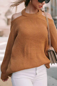 Cutout Back Cold Shoulder Long Sleeve Sweater Trandify deal