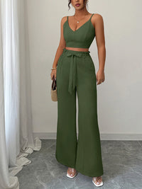Women’s V-Neck Cami and Wide-Leg Pants Set – Boho Chic Summer Outfit