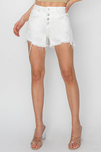 RISEN Button Fly Frayed Hem Denim Shorts Trandify deal