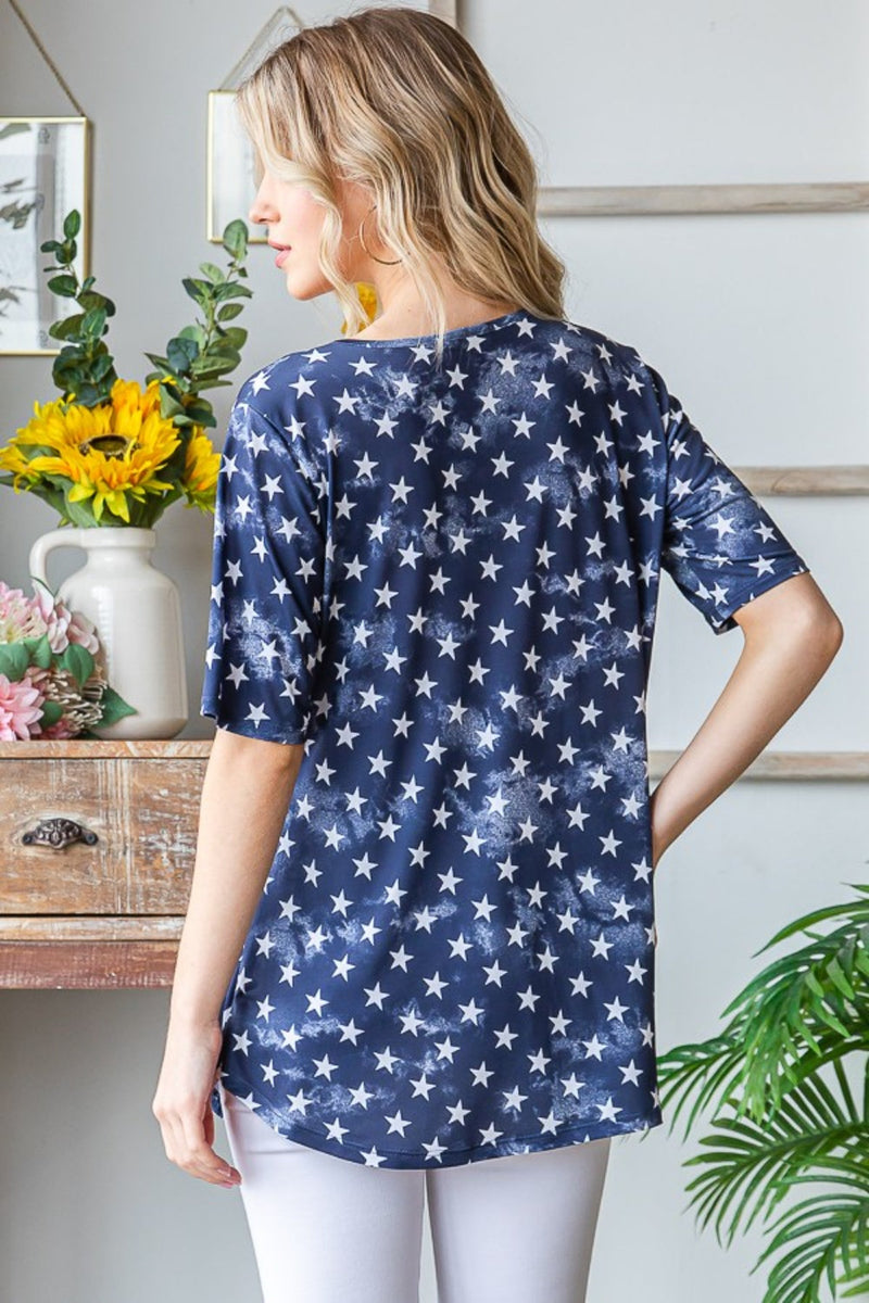Heimish Full Size Short Sleeve Crisscross Star Babydoll Top Trandify deal