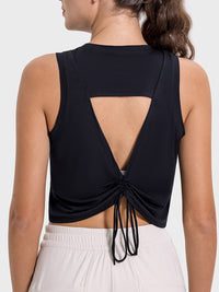 Millennia Drawstring Cutout Round Neck Active Tank Trandify deal