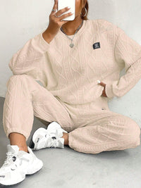 Texture Round Neck Long Sleeve Top and Pants Set Trandify Deal
