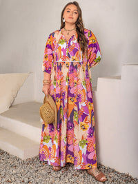 Plus Size Printed Tie Neck Maxi Dress Trandify Deal