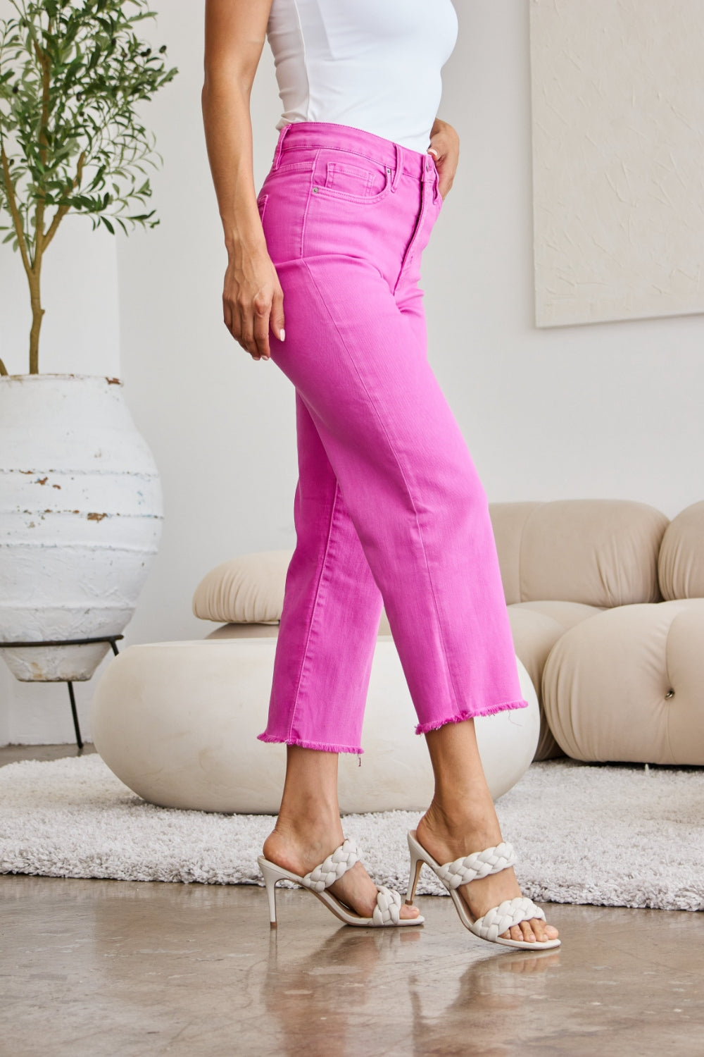 RFM Full Size Tummy Control High Waist Raw Hem Jeans Trandify deal
