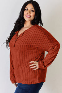 Basic Bae Full Size Ribbed Half Button Long Sleeve T-Shirt Trandify Deal
