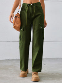 Drawstring Mid-Rise Waist Straight Cargo Jeans Trandify deal