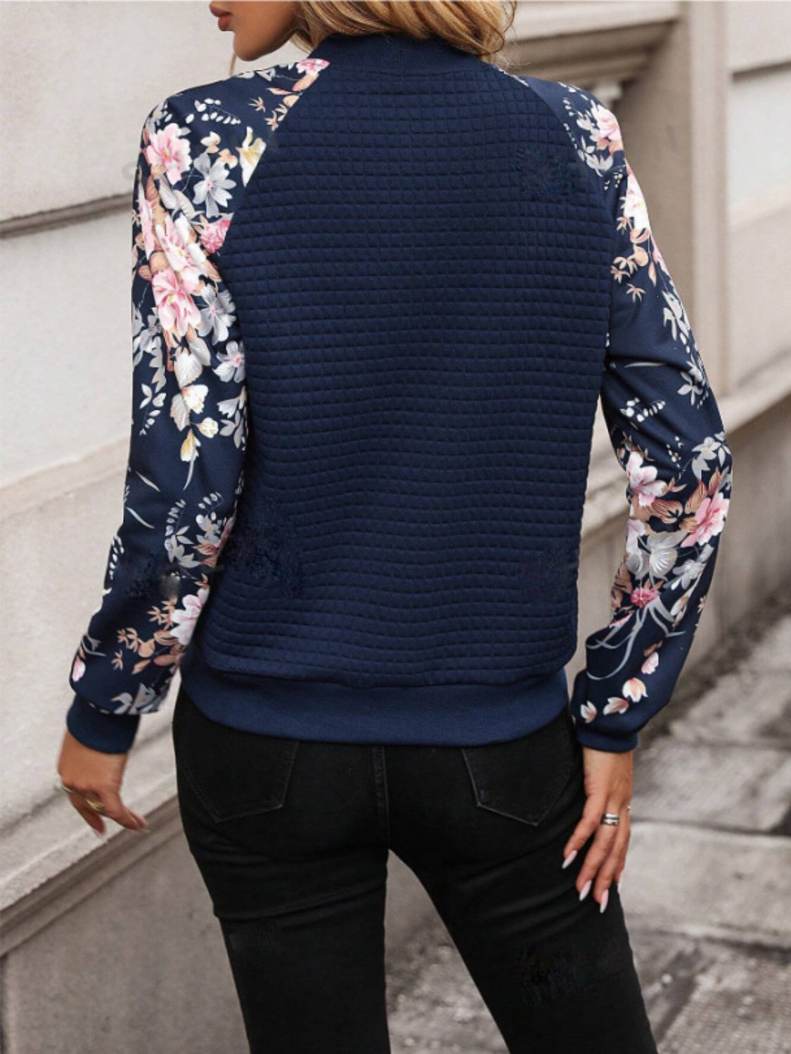 Printed Zip Up Long Sleeve Jacket Trandify Deal