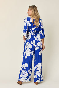 Double Take Full Size Printed Tie Back Wide Leg Jumpsuit Trandify deal