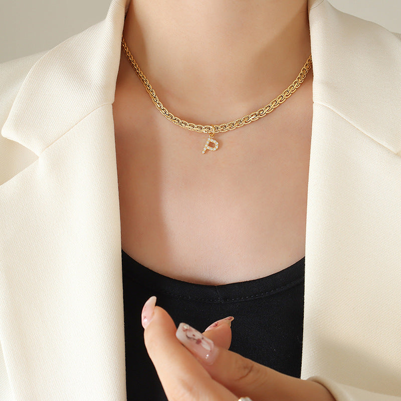 Brass Inlaid Zircon Letter Pendant Necklace Trandify Deal