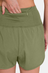 Zenana High-Waisted Zippered Back Pocket Active Shorts Trandify deal
