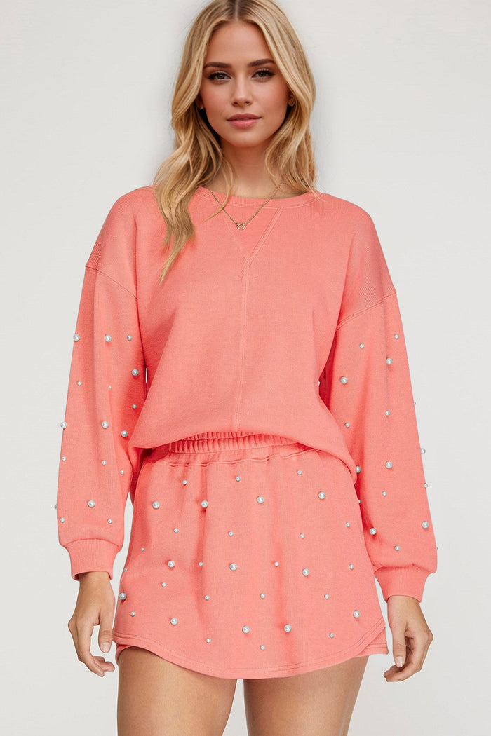 Elegant Women’s Pearl Trim Blouse & Skirt Set – Office & Party Outfit – TrandifyDeal USA