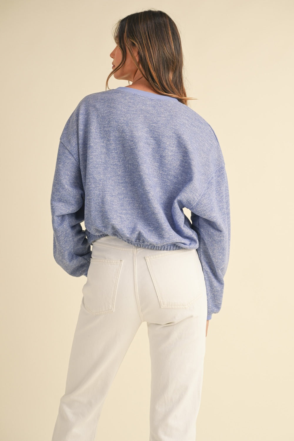 Mable Round Neck Letter Embroidery Crop Sweatshirt Trandify Deal