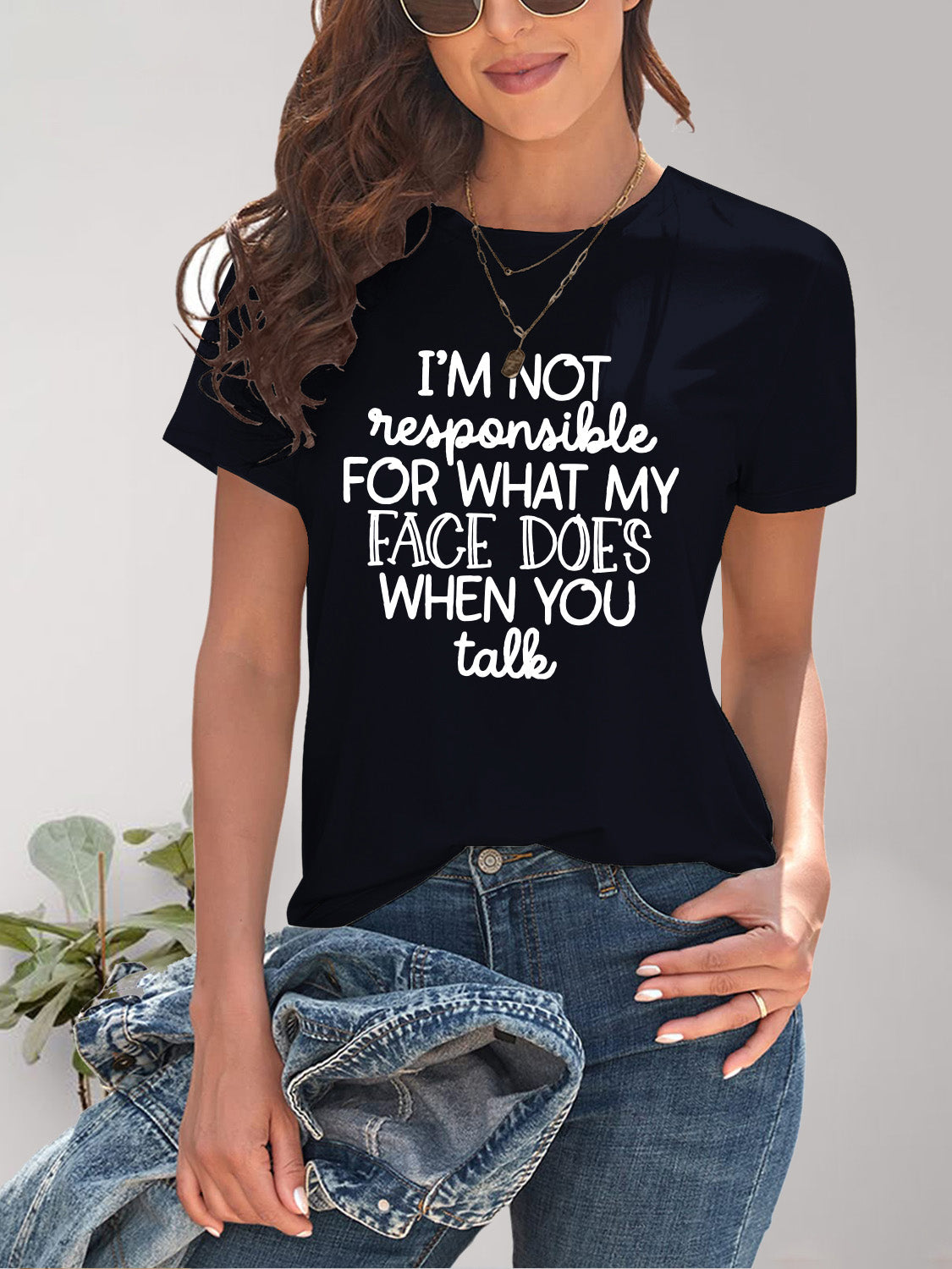 Letter Graphic Round Neck Short Sleeve T-Shirt Trandify deal