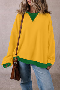 Contrast Round Neck Long Sleeve Sweatshirt Trandify Deal