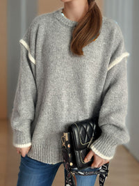 Contrast Trim Round Neck Dropped Shoulder Sweater Trandify Deal