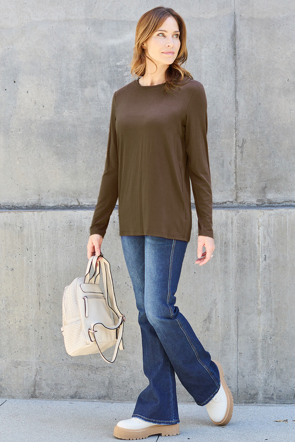 Basic Bae Full Size Round Neck Long Sleeve Top Trandify Deal