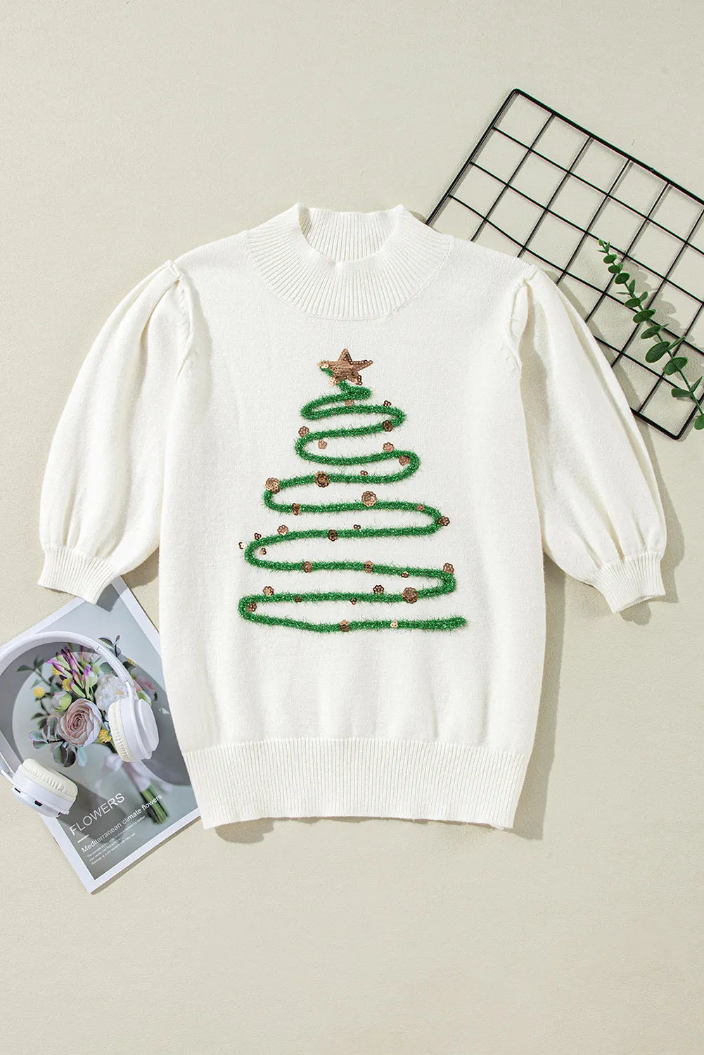 Sequin Mock Neck Short Sleeve Sweater Trandify Deal