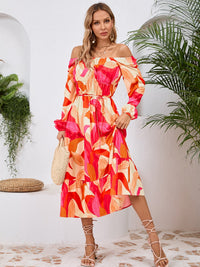 Printed Long Sleeve Midi Dress Trandify Deal