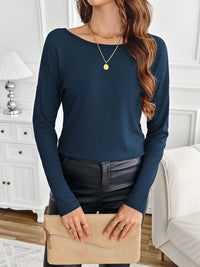 Lace Detail Butterfly Back Round Neck Long Sleeve T-Shirt Trandify Deal