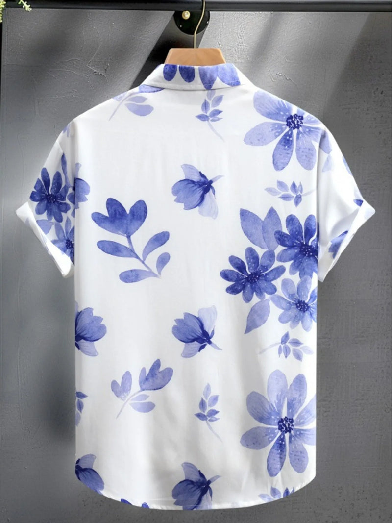 Men’s Hawaiian Print Short Sleeve Button-Up Shirt – Tropical Summer Fashion