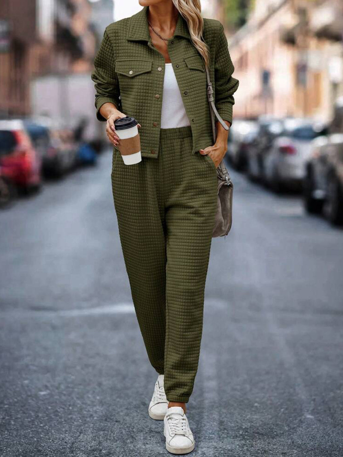 Plaid Texture Snap Down Top and Pants Set Trandify deal