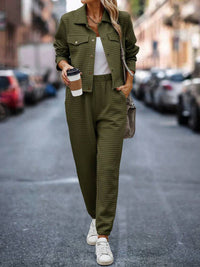Plaid Texture Snap Down Top and Pants Set Trandify deal