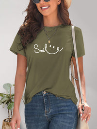 SMILE Round Neck Short Sleeve T-Shirt Trandify deal