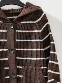 Striped Button Up Long Sleeve Hooded Cardigan Trandify Deal