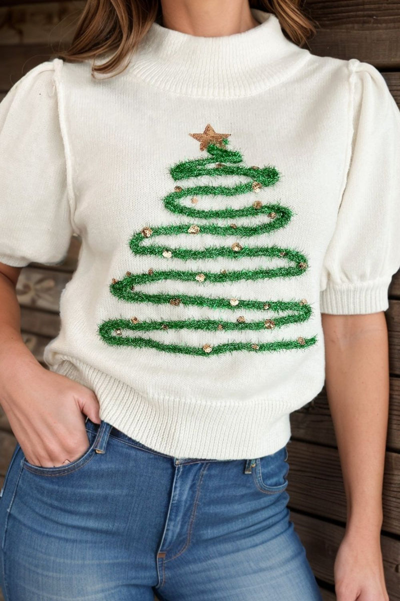 Sequin Mock Neck Short Sleeve Sweater Trandify Deal