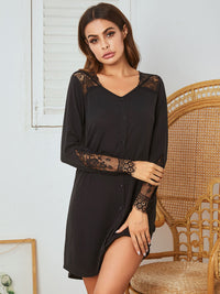 Lace Detail Long Sleeve Mini Lounge Dress Trandify Deal