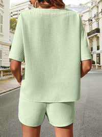 Waffle-Knit Half Sleeve Top and Shorts Set Trandify deal