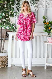 Plus Size Animal Print Babydoll Top – Crisscross Neck Short Sleeve Blouse for Women