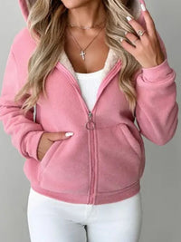 Full Size Zip Up Long Sleeve Hooded Outerwear Trandify Deal