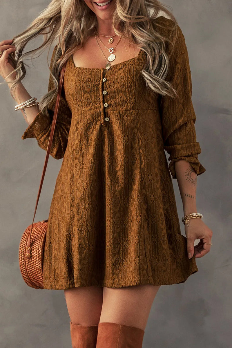 Textured Square Neck Mini Dress Trandify Deal