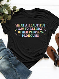 Letter Graphic Round Neck Short Sleeve T-Shirt Trandify Deal