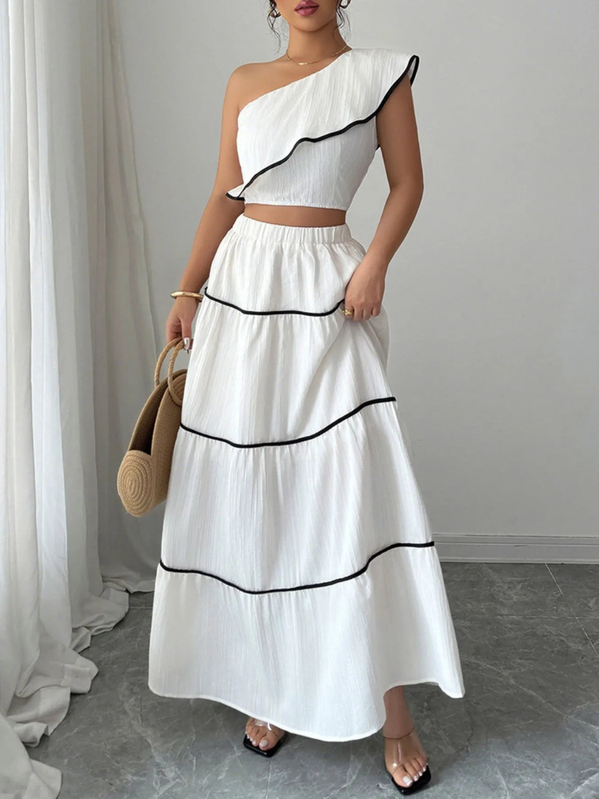 Trendy Summer Matching Outfit with Ruffled Details for Women