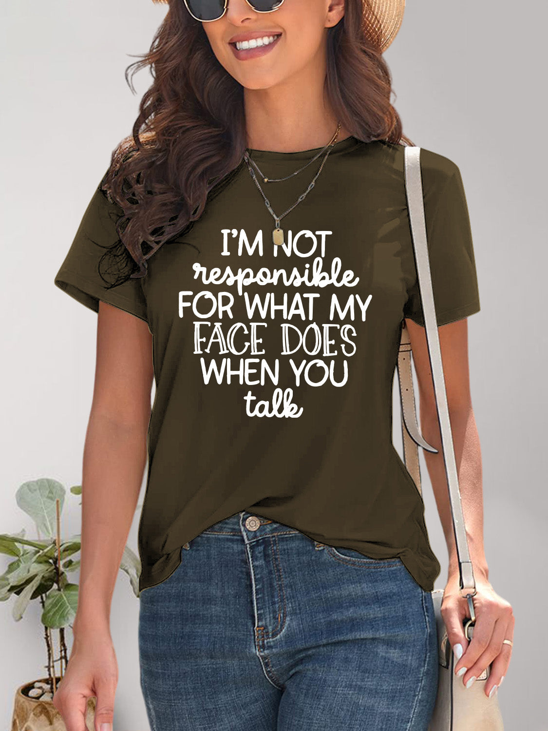 Letter Graphic Round Neck Short Sleeve T-Shirt Trandify deal
