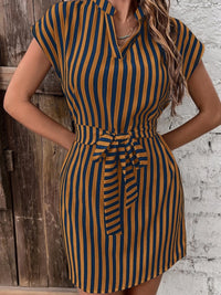 Tied Striped Cap Sleeve Mini Dress Trandify deal