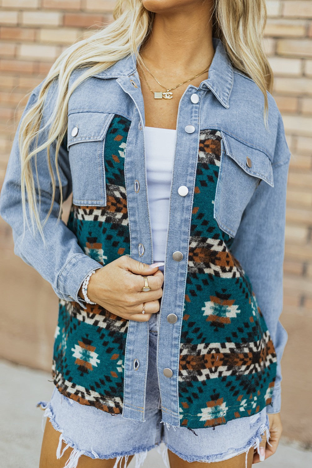 Pocketed Button Up Long Sleeve Denim Jacket Trandify Deal